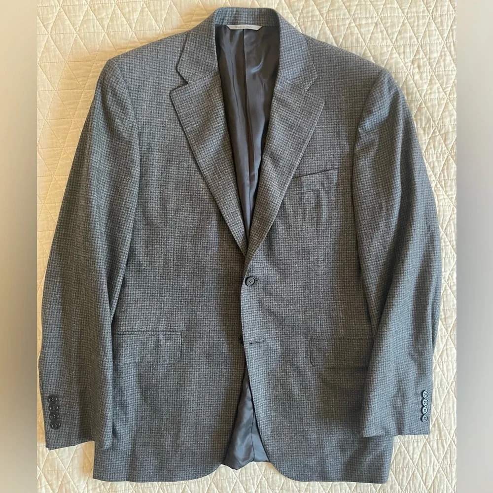 CANALI Made‎ in Italy Crosshatch Check Stretch Wool Jacket in Grays 40 R $1895